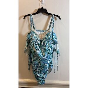Swimsuits For All Size 22 Plus Bandeau Ruffle One Piece Swimsuit Floral D/DD NWT